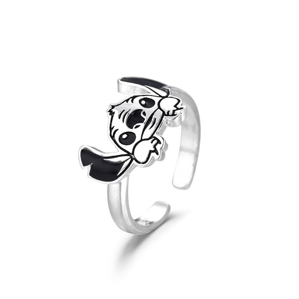 Women's & Men's Retro Sier Trendy Steel Black Peach Playing Card Personality Ring