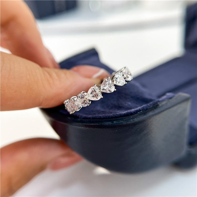 Heart-Shaped D-Color VVS1 Moissanite Engagement Ring Set – Full-Circle or Half-Circle Sparkle in 925 Sterling Silver with 18K Gold Plating