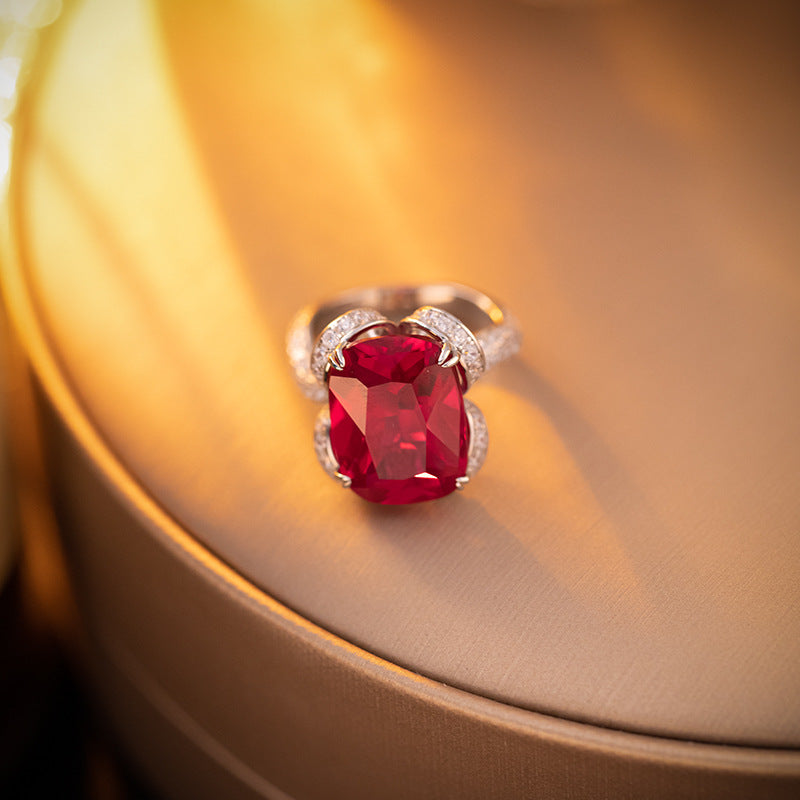 Lab-Created Ruby Cushion-Cut Ring in Sterling Silver with 18K Gold Plating