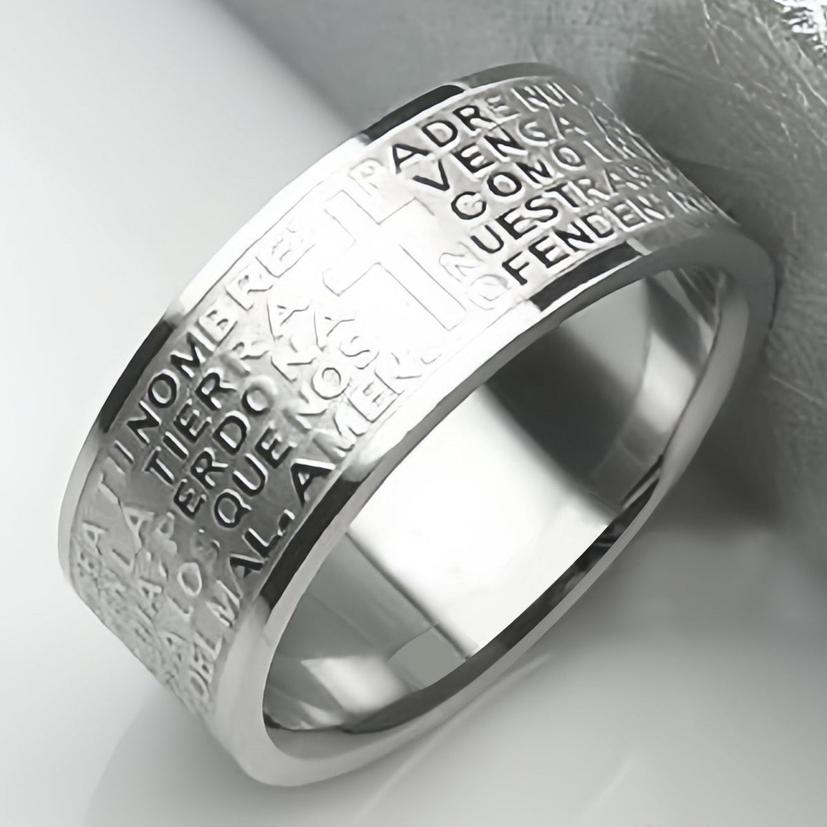 Men's Stainless Steel Personalized Carved Cross Letter Ring