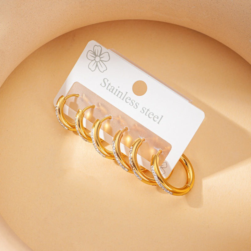 Rhinestone Niche Temperament Stainless Steel Gold Earrings