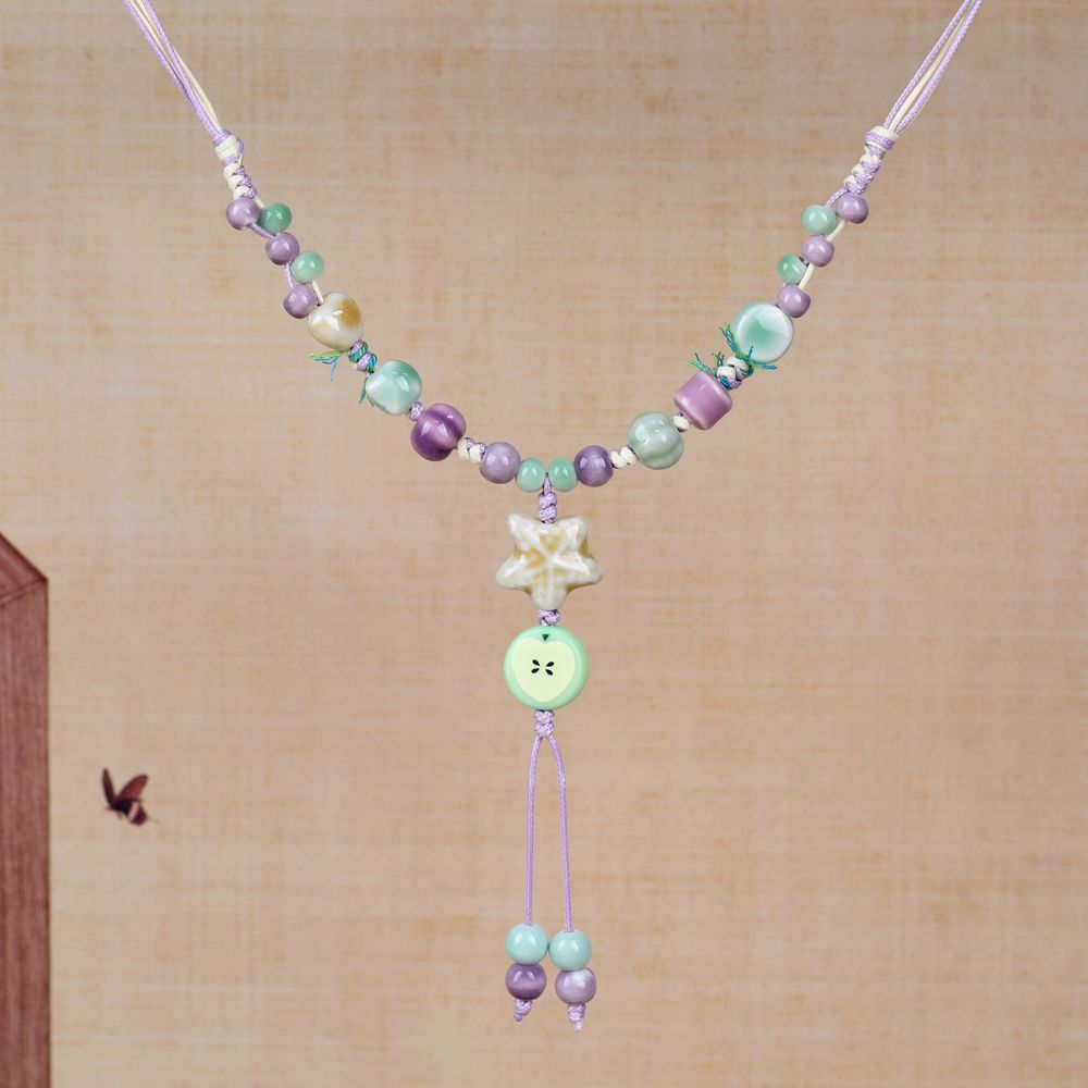 Women's Retro Ethnic Style Ceramic Butterfly Bell Fashionable Necklace
