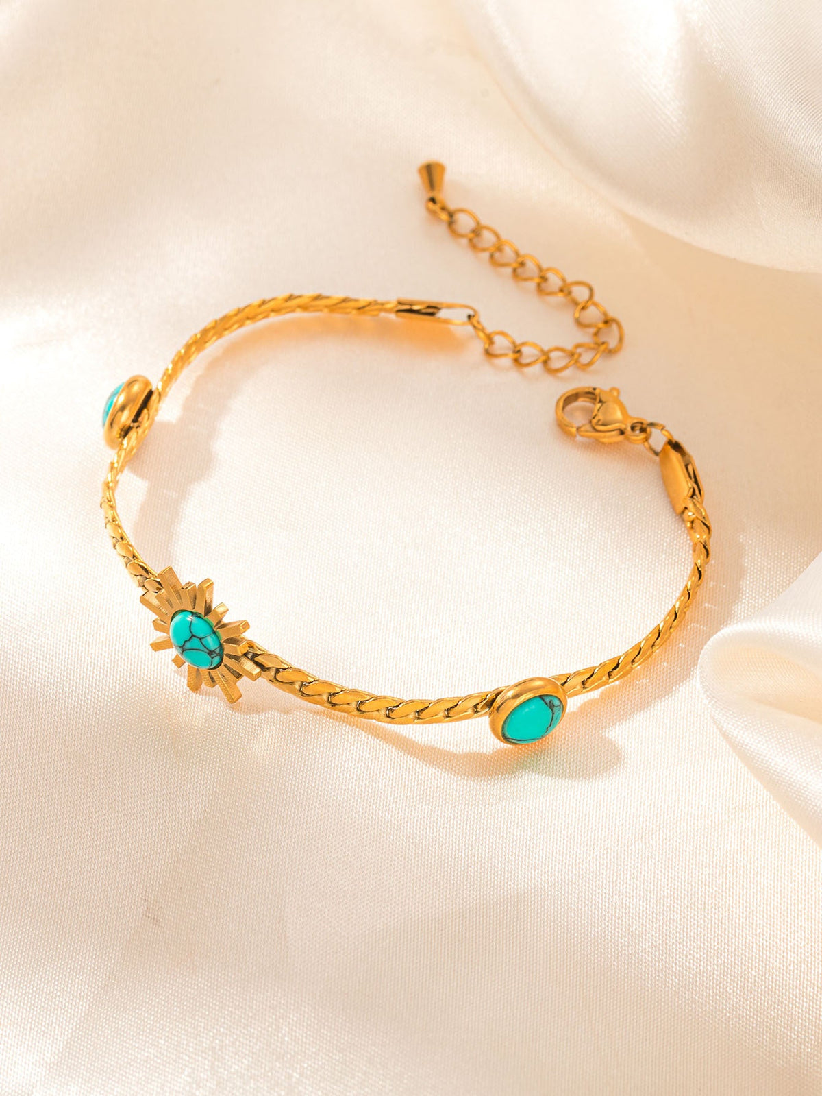 Women's Stainless Steel Inlaid Turquoise Cuban Butterfly Vintage Love Bracelets