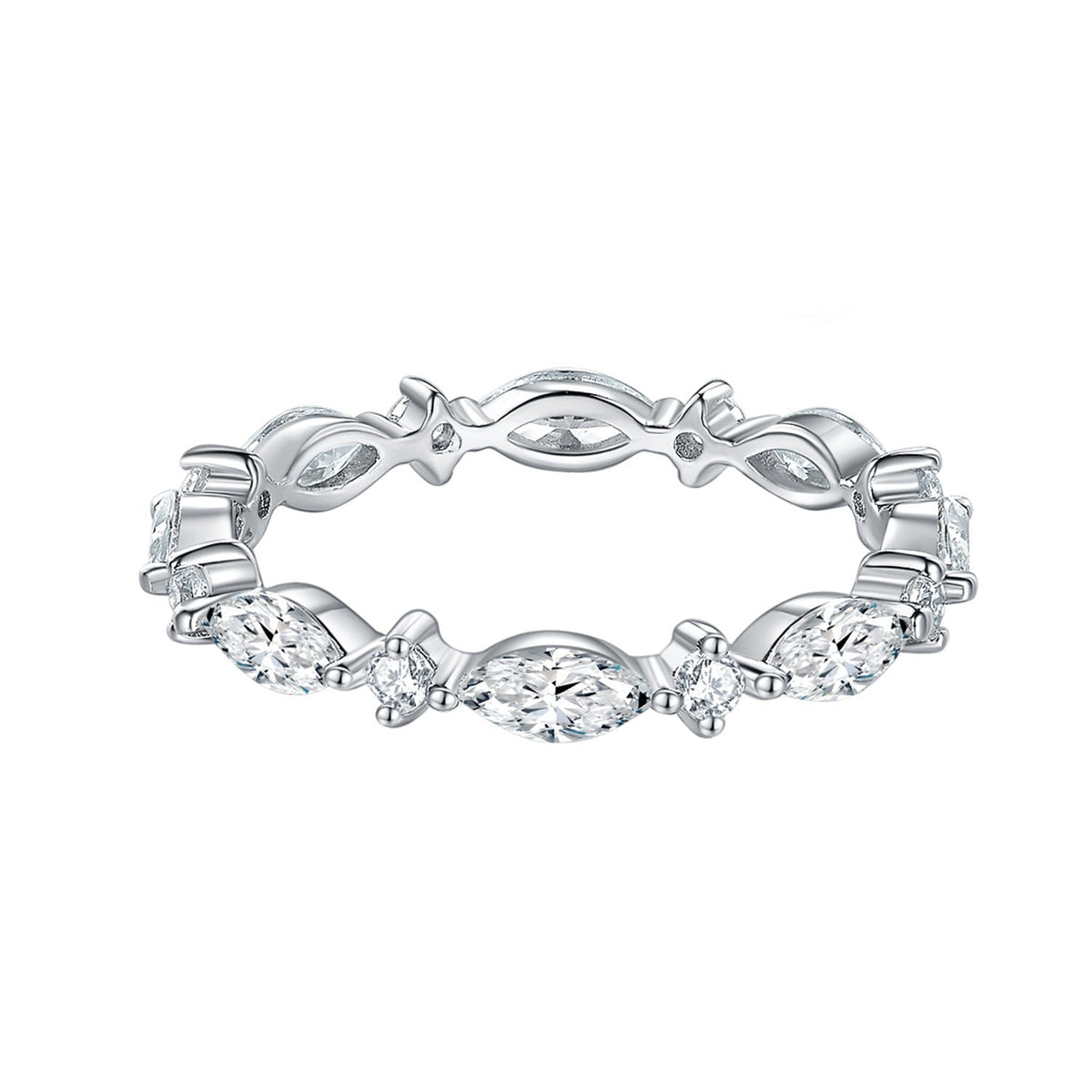 Marquise-Cut Moissanite Half-Hoop Ring in Sterling Silver with 18K Gold Plating