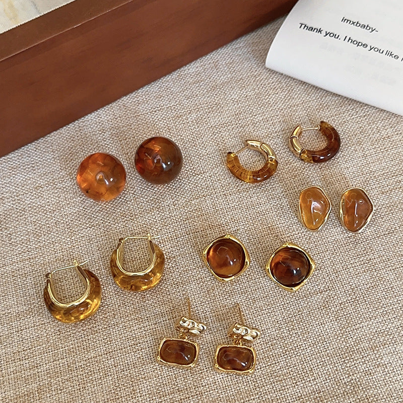 Women's Sier Needle Light Luxury French Retro Geometric Pearl Heart Earrings