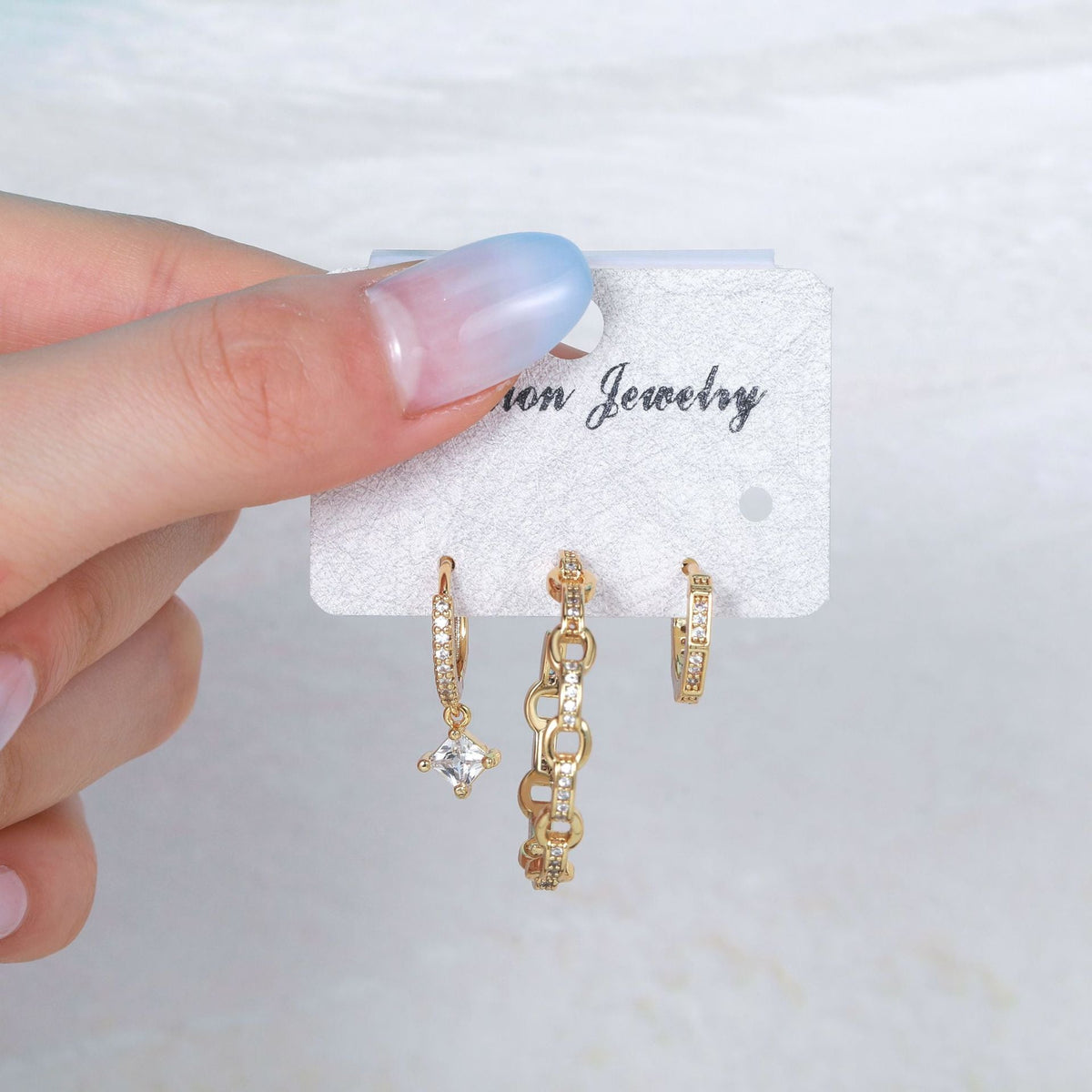 Fashionable Personalized Artistic Chain Geometric Three-piece Earrings