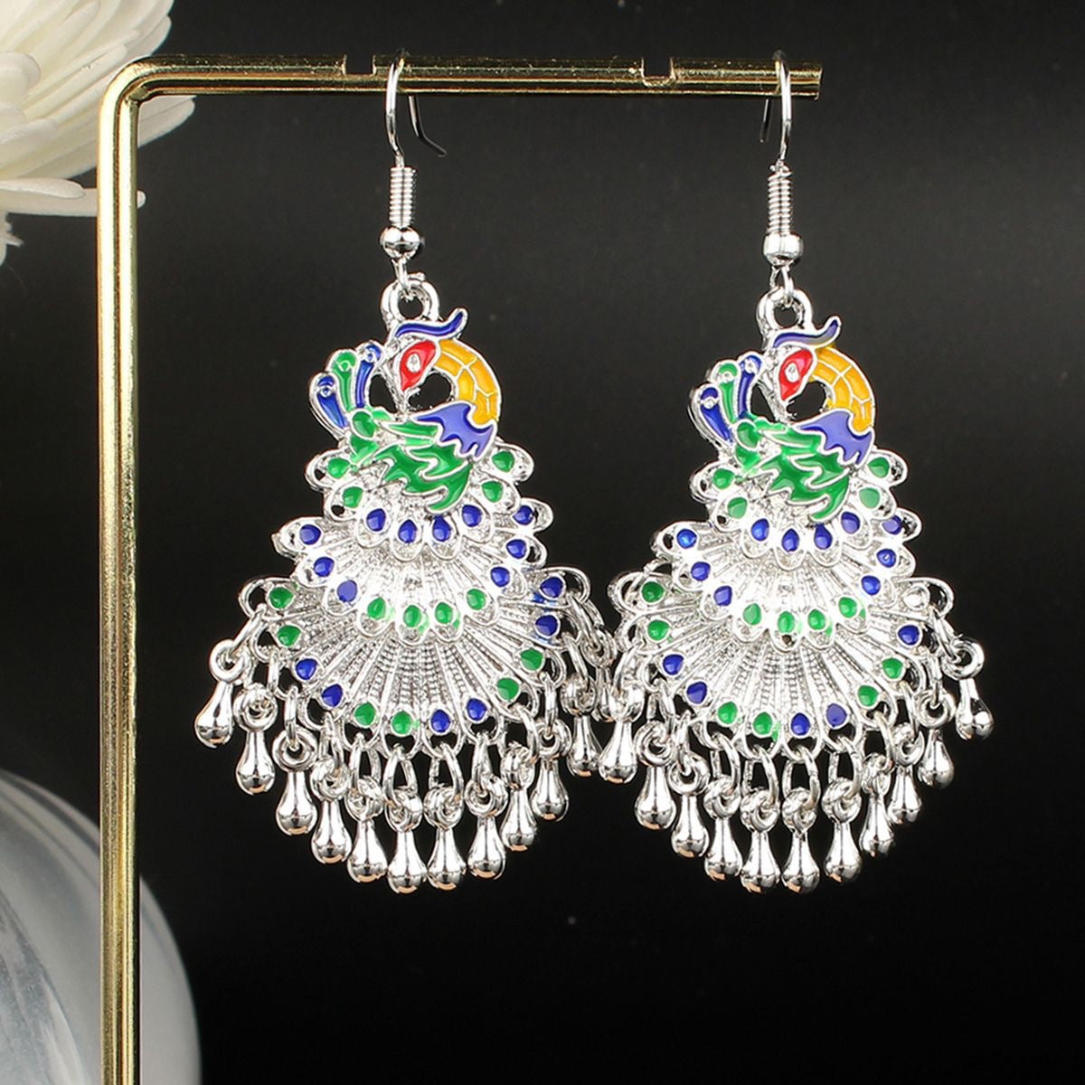 Durable Women's Phoenix Peacock Colorful Oil Earrings