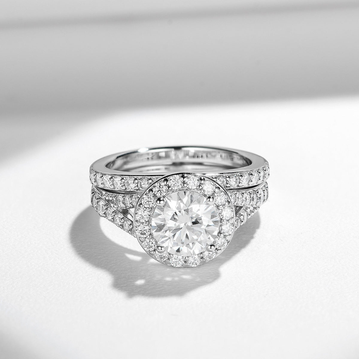 Moissanite Stackable Ring Set – 1.5ct Center Stone + 0.83ct Accent Stones, 7.5mm Round Brilliant, Sterling Silver with 18K Gold Plating