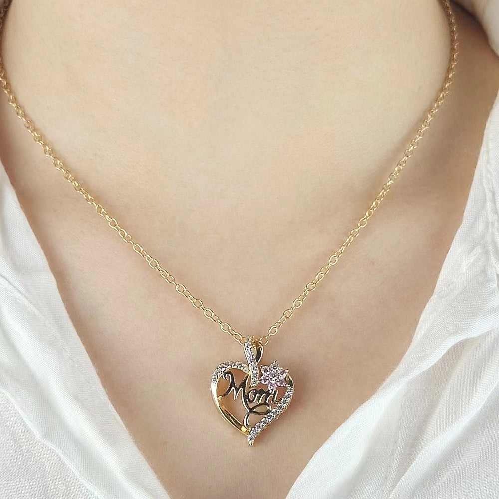 Love Heart Flowers Mother's Day Rhinestone Necklaces
