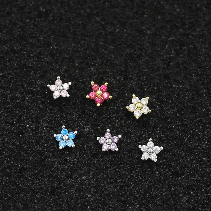 Fashion Sweet Flower Mini Ear Bone Micro Inlaid Zircon Stud Earrings