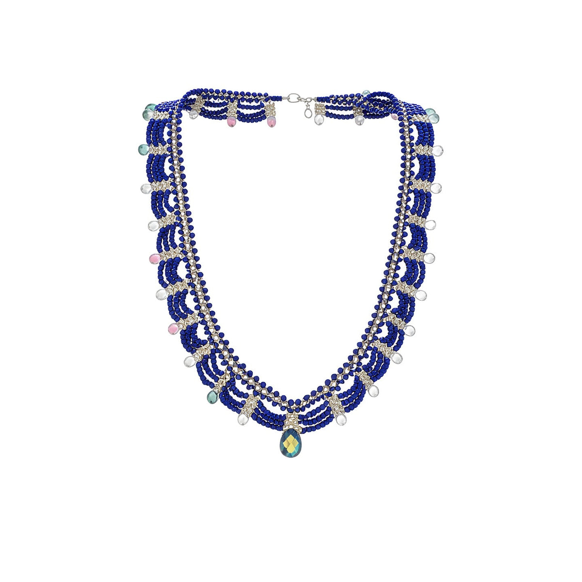 Women's Stainless Steel Glass Beaded Lace Mori Vacation Clavicle Chain Light Necklace