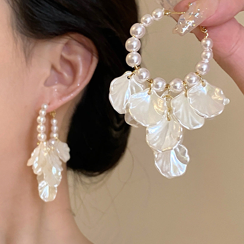 Needle High-grade Flower Tassel Pearl French Fashion Earrings