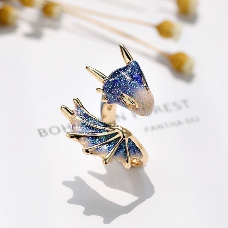 Unicorn Starry Sky Blue Dragon Dark Male Female Personality Niche Rings