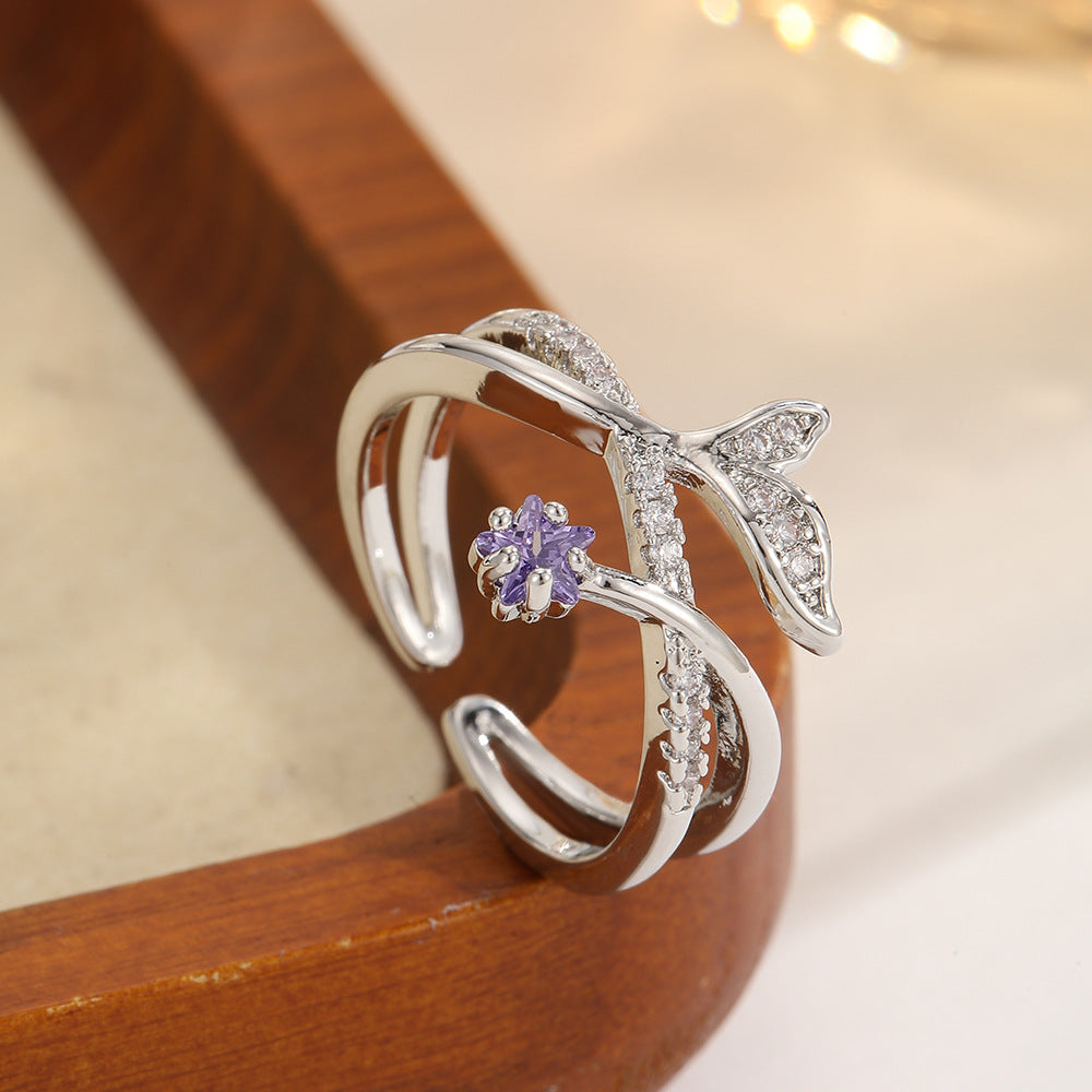 Diamond Cross Female Simple Fresh Fashion Rings