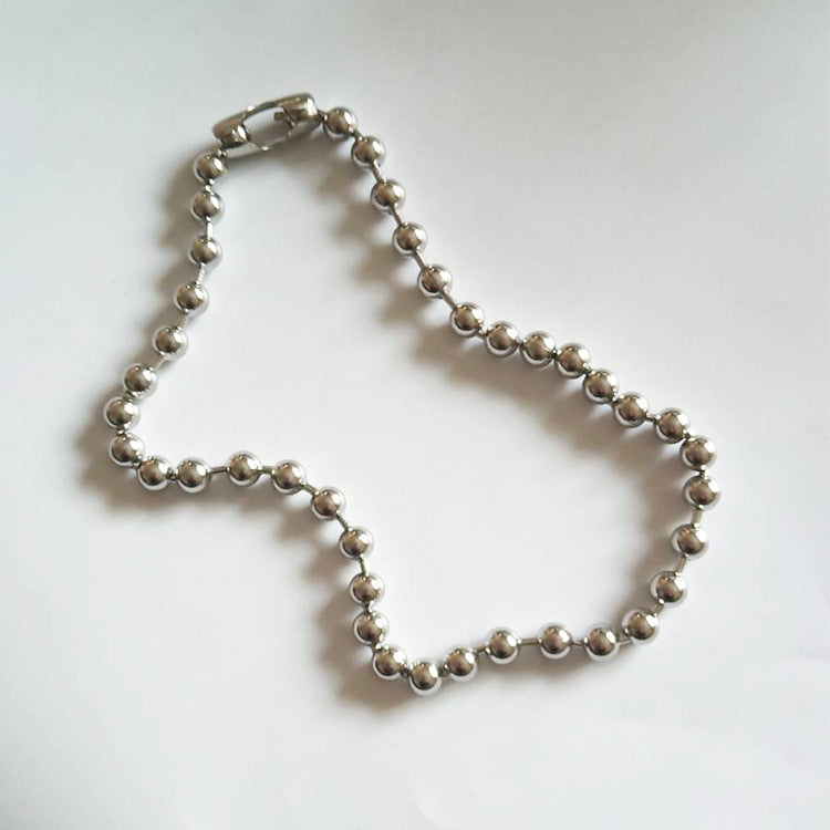 Women's & Men's Round Beads Titanium Steel Hip Hop Necklaces