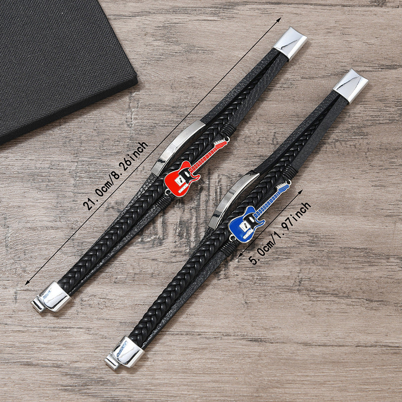 Men's Color Guitar Woven Leather Magnetic Buckle Bracelet