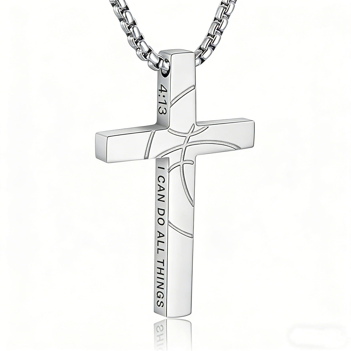 Men's Basketball Cross Double-sided Lettering Inspirational Scripture Personalized Necklace