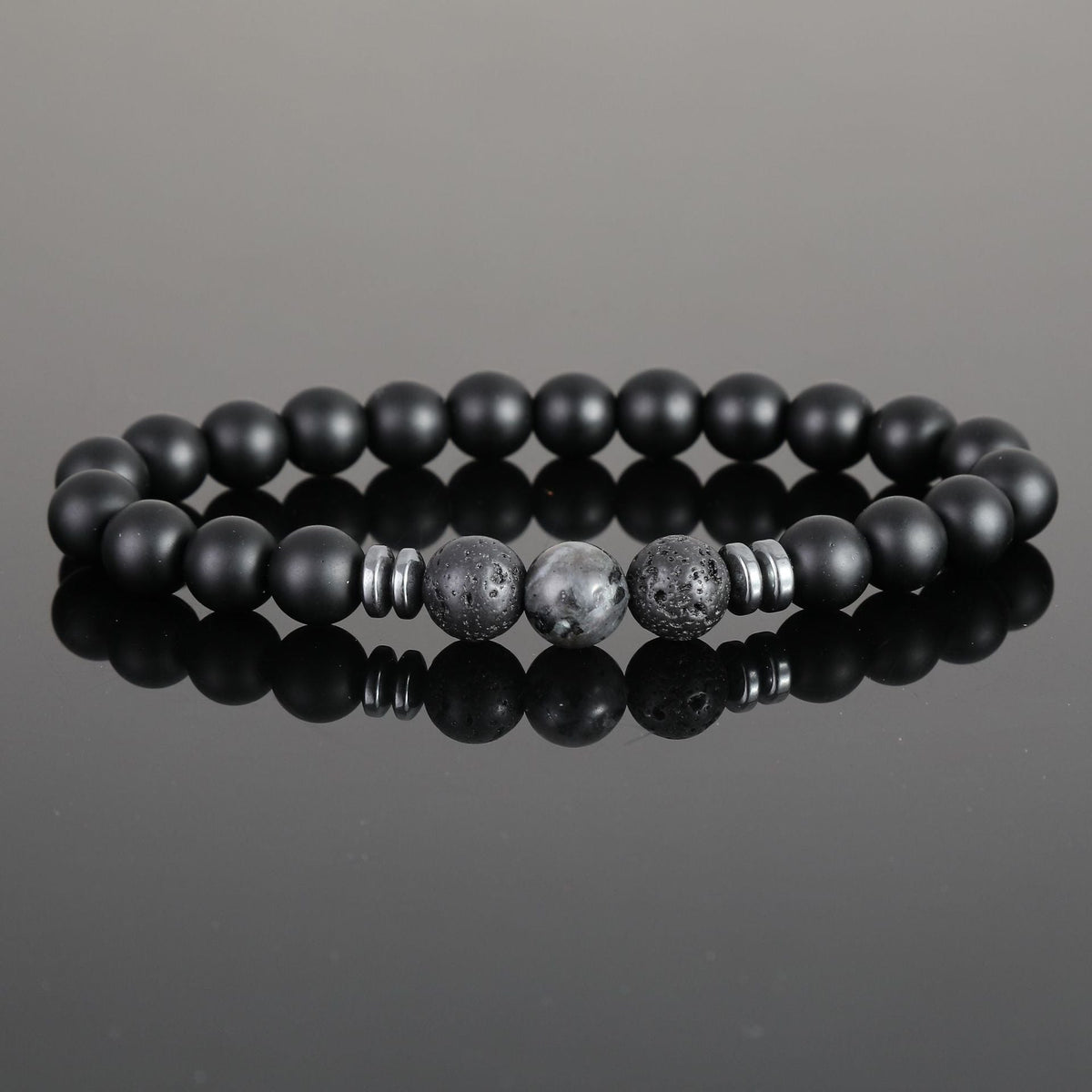 Women's & Men's Black Bead Stone Hematite Spacer Volcanic Bracelets