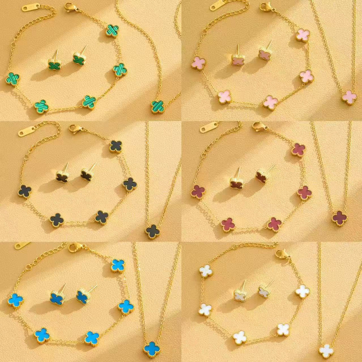 Women's Steel Double-sided Four-leaf Flower Fashion Temperament Entry Jewelry Set