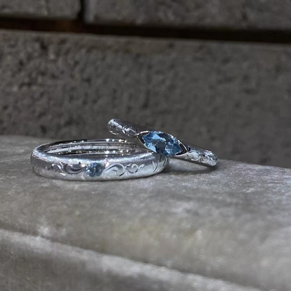 Horse Eye Blue Diamond Sier Couple Refined Rings
