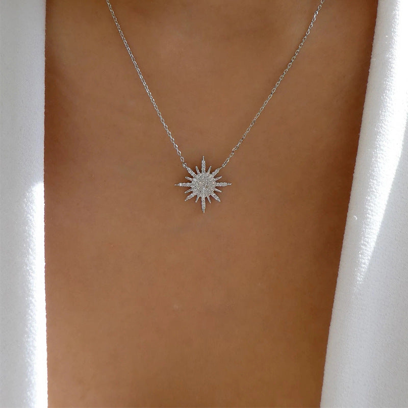 Women's Gold Apollo Light Sun Choker Neck Sweater Necklaces