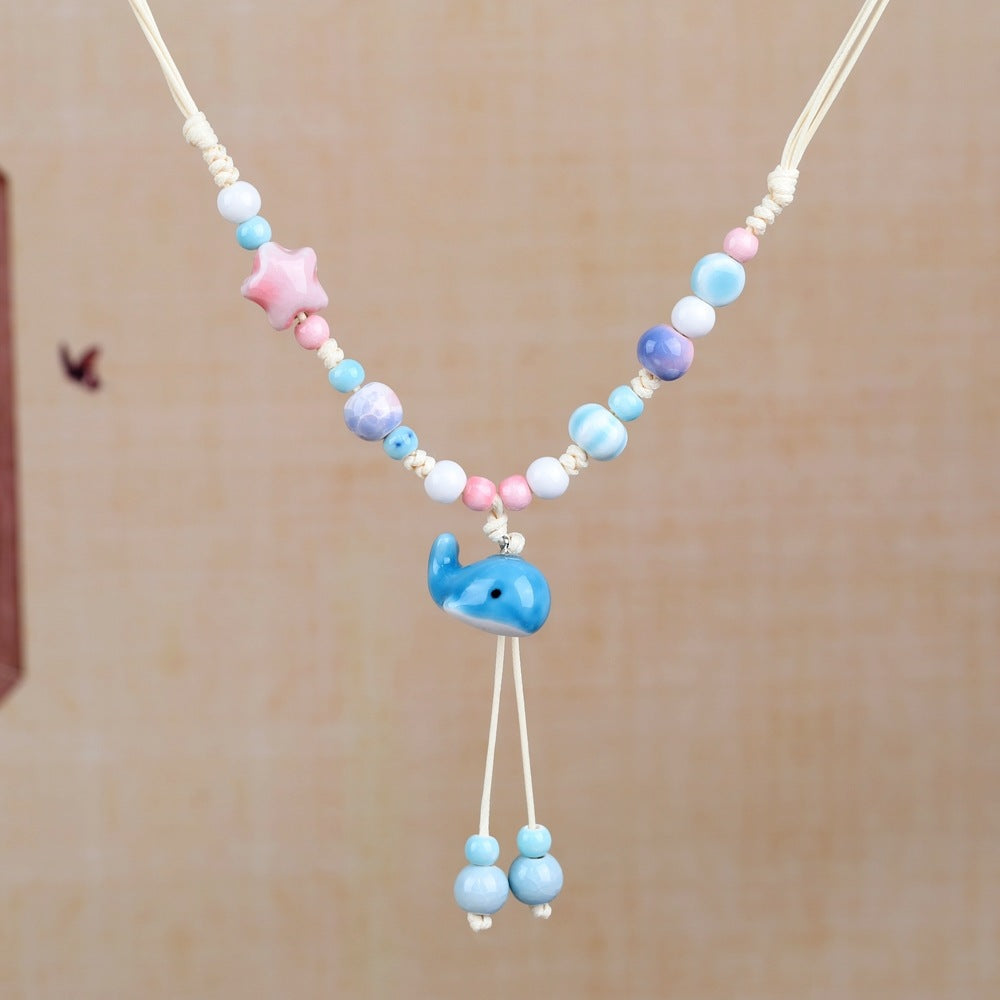 Women's Retro Ethnic Style Ceramic Butterfly Bell Fashionable Necklace
