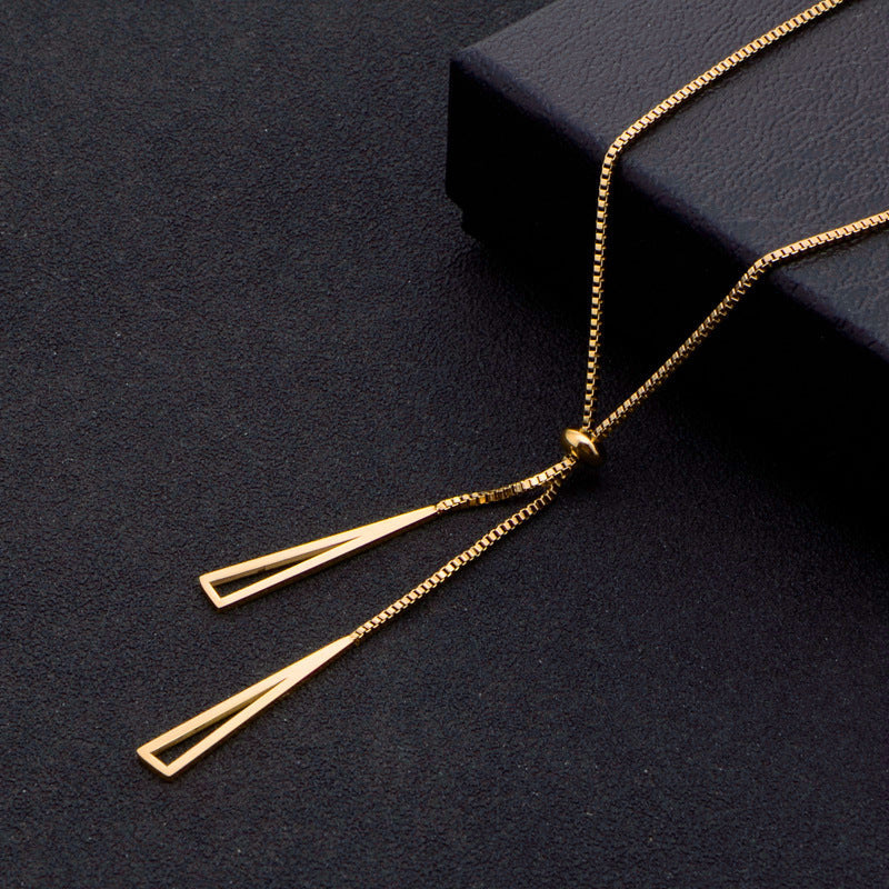 Quality Rose Gold Triangle Tassel Pull-out Titanium Steel Clavicle Chain Necklace