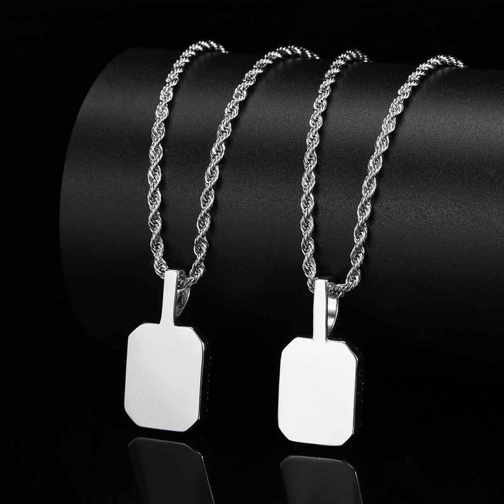 Geometric Square Zirconia Pendant Necklace in White Gold Tone with Twisted Cable Chain