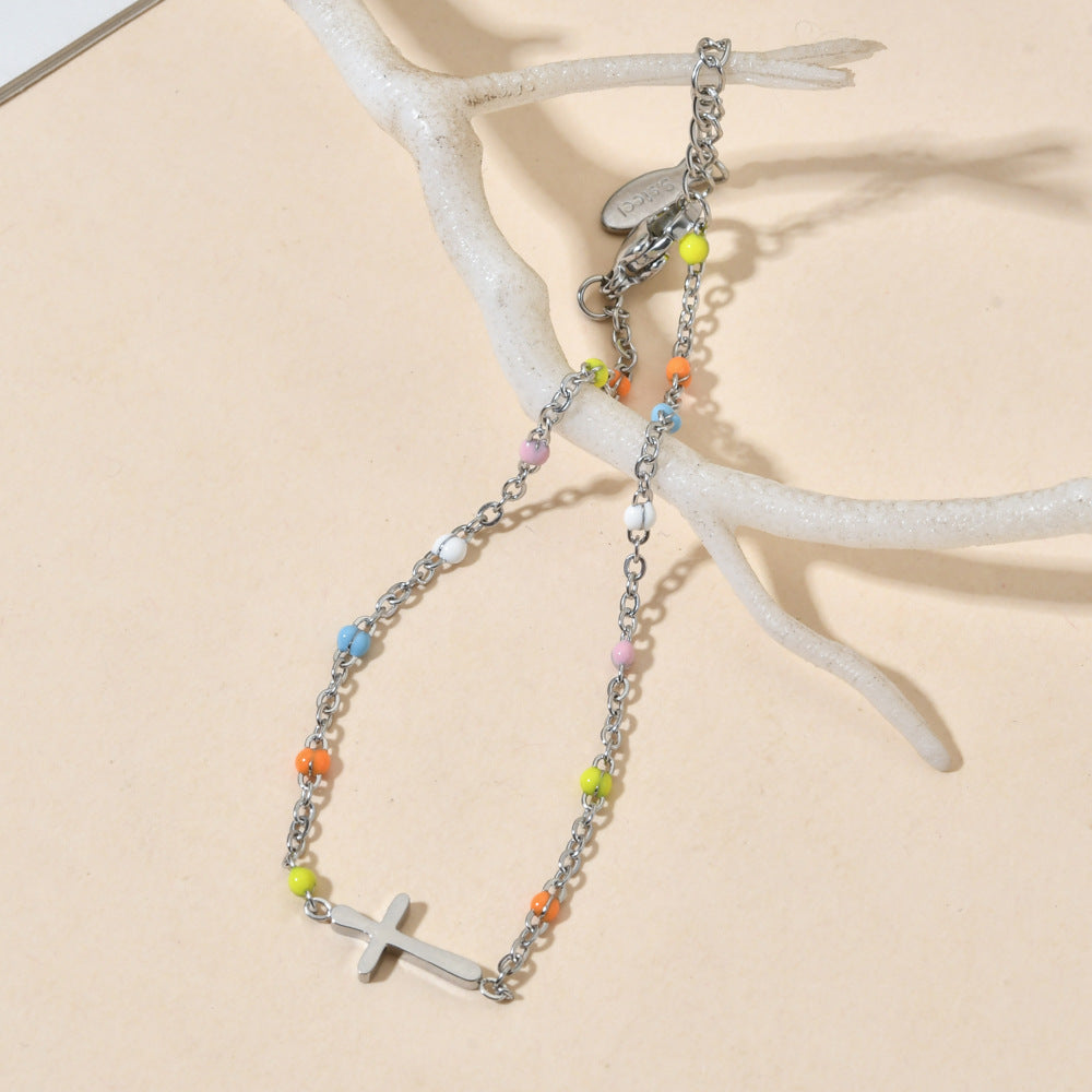 Women's Retro Bohemian Cross Color Enamel Stainless Bracelets