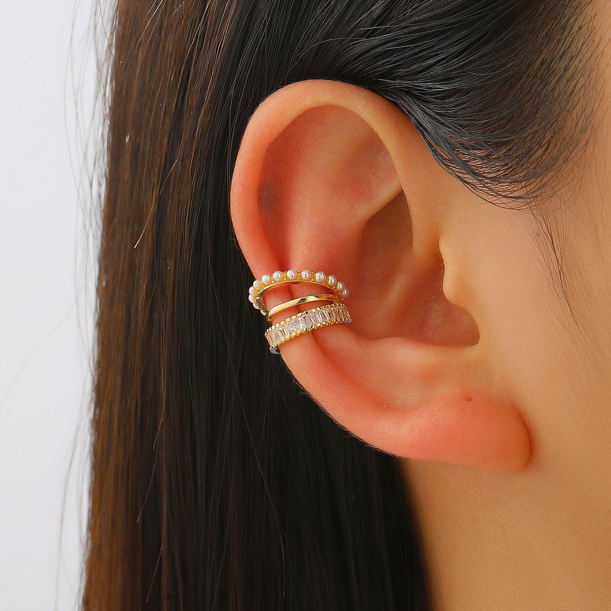Luxury Fashion Copper Inlaid Zircon No Piercing Female Geometric Painless Ear Clip