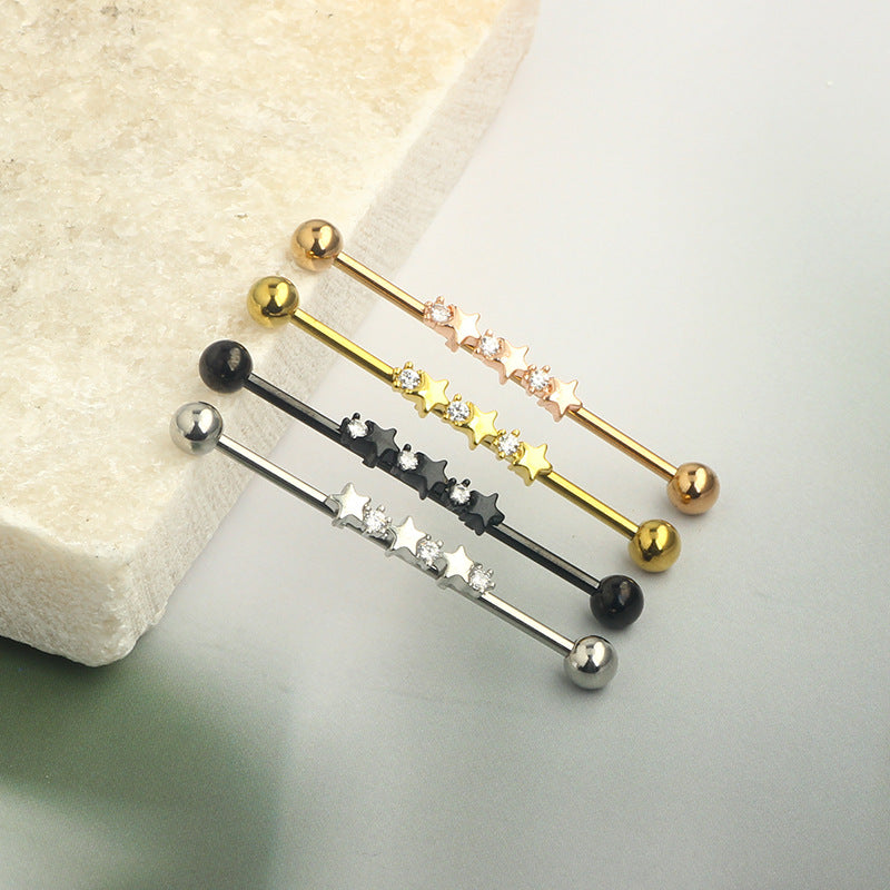 Brush Holder Ear Bone Piercing Stainless Steel Minimalist Star Barbell Earrings