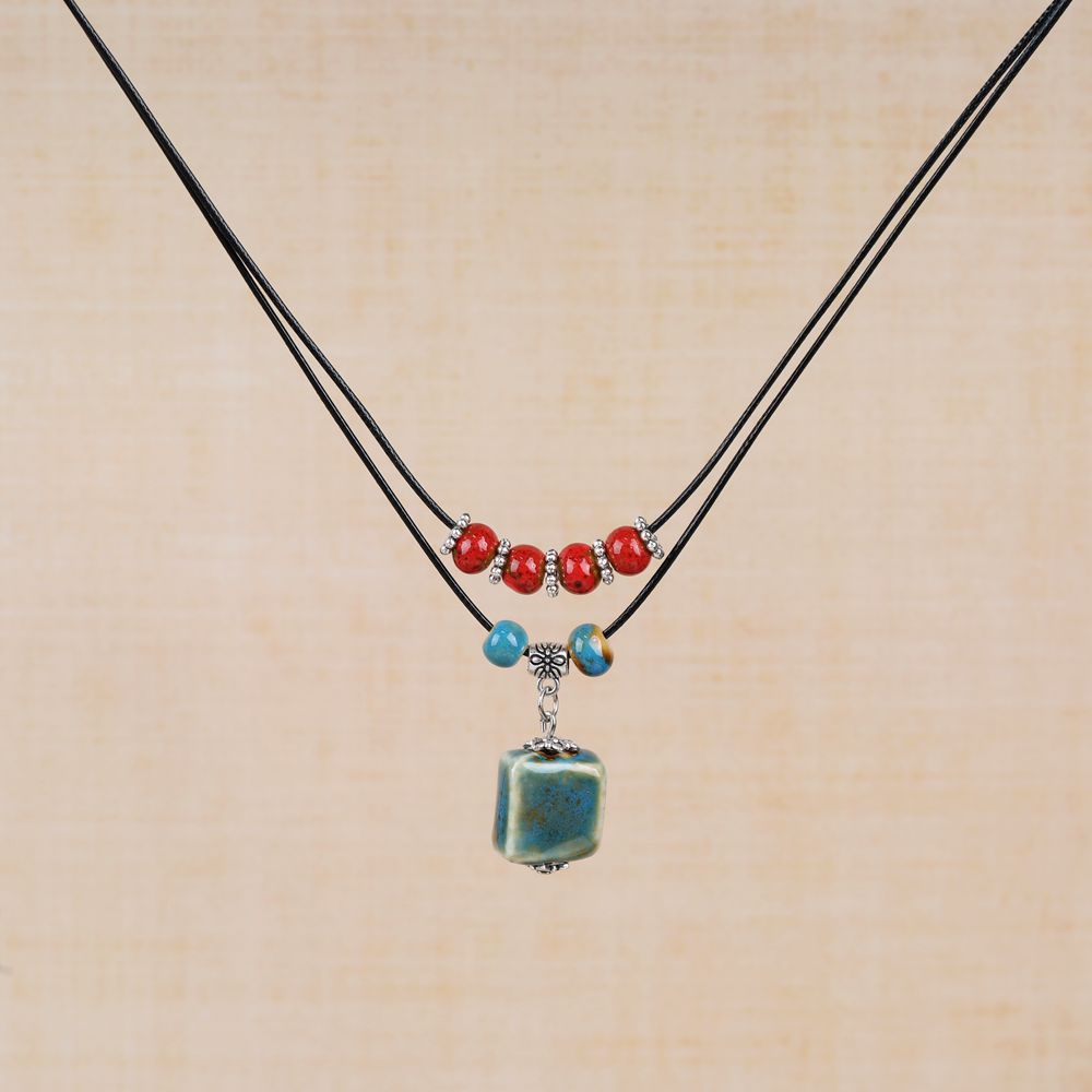 Women's Retro Ethnic Style Ceramic Butterfly Bell Fashionable Necklace