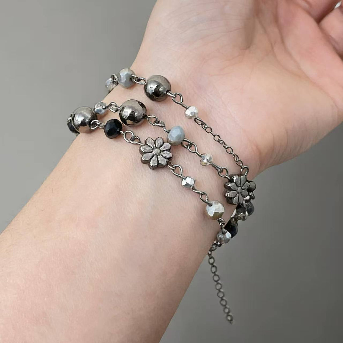 Distressed Long Bohemian Ethnic Style Colorful Flower Beaded Bracelet