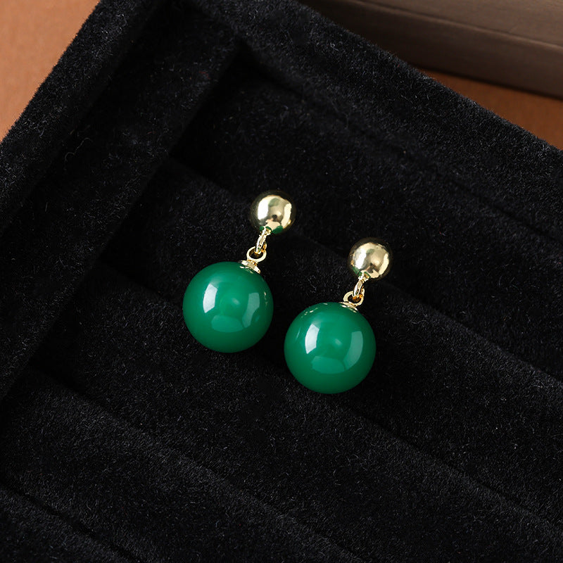 Women's Chinese Style Green Imitation Chalcedony Light Luxury High-grade Simple Temperamental Ear Clip