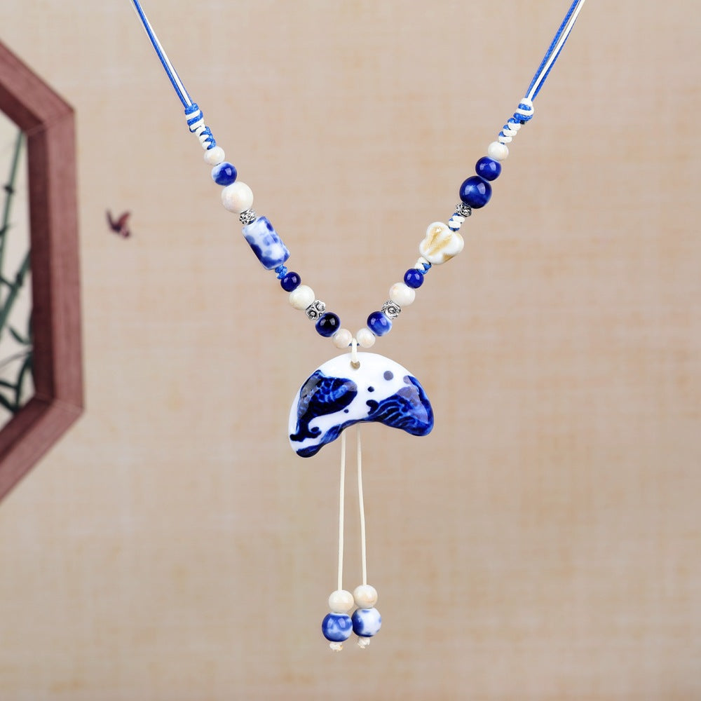 Women's Retro Ethnic Style Ceramic Butterfly Bell Fashionable Necklace