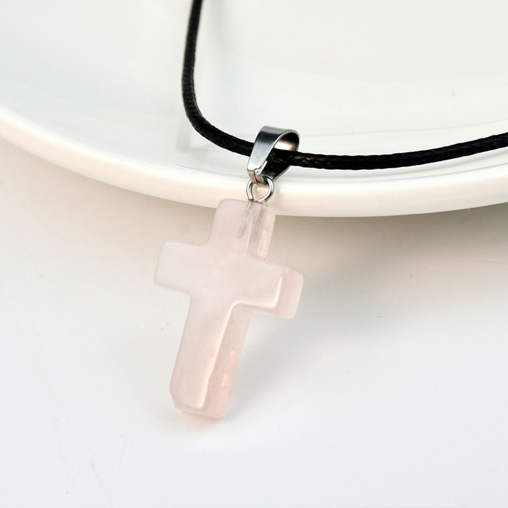Women's Crystal Agate Cross Niche Turquoise Sweater Necklaces
