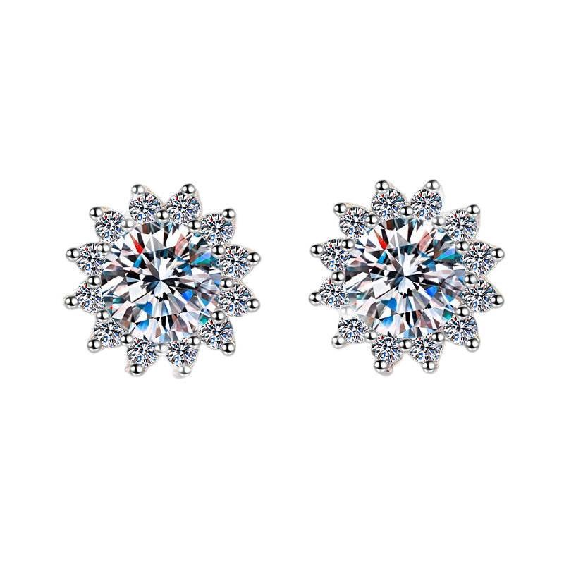S925 Colorful Moissanite/CZ Sunflower Halo Stud Earrings, 12 Color 0.5ct D-Grade VVS Certificate, Hypoallergenic Sterling Silver Jewelry Gift