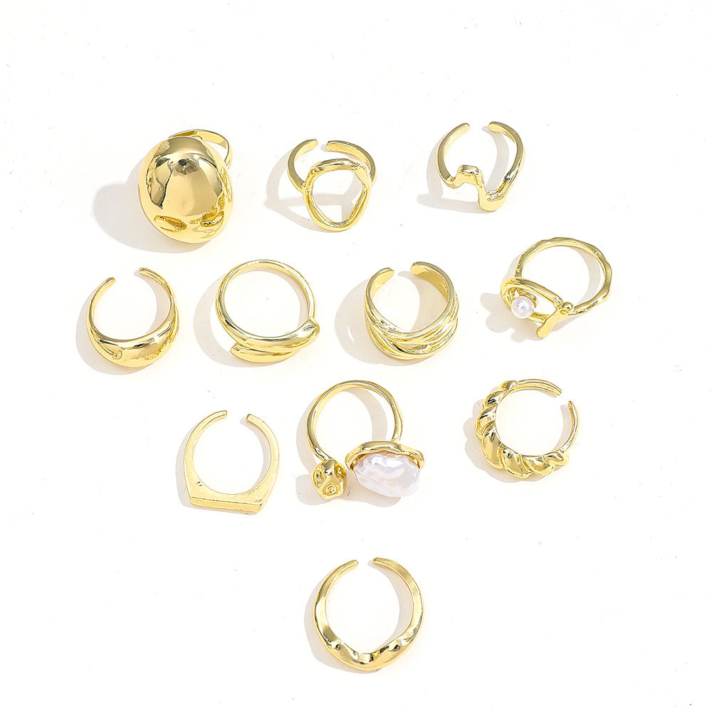 Advanced Sensitive Surface Water Drop Female Baroque Imitation Pearl Twin Ring