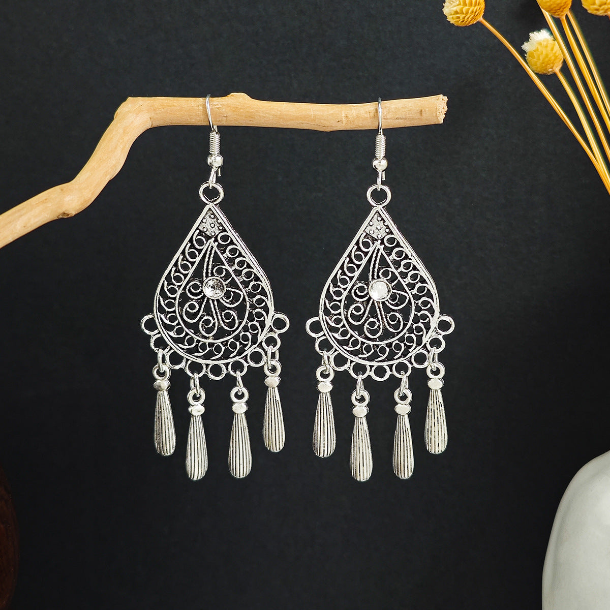 Bohemian Ethnic Style Geometric Water Drop Retro Tourist Attractions Long Earrings