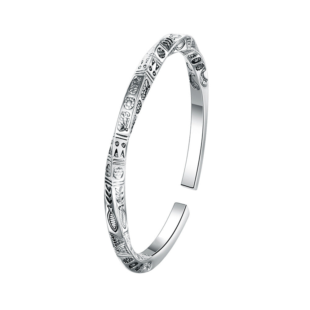 Women's Personalized Mobius Strip Totem Sier-plated Vintage Handmade Solid Opening Bracelet