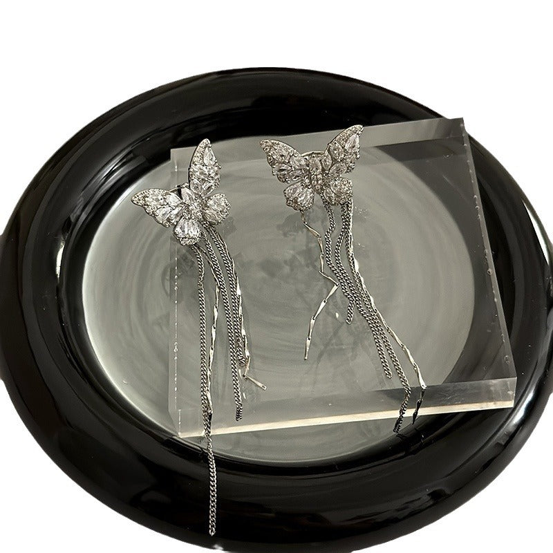 Long Butterfly Tassel Ear Clip Without Pierced Female High Rings