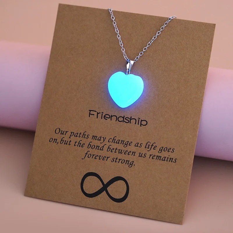 Luminous Hexagon Prism Natural Stone Heart Couple Necklaces