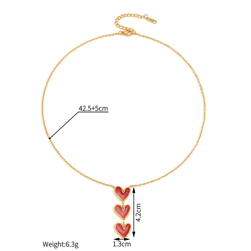Style Elegant Graceful Wine Red Heart Ear Suit Female Jewelry Set