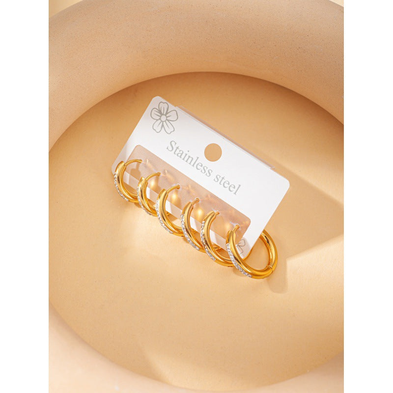 Rhinestone Niche Temperament Stainless Steel Gold Earrings