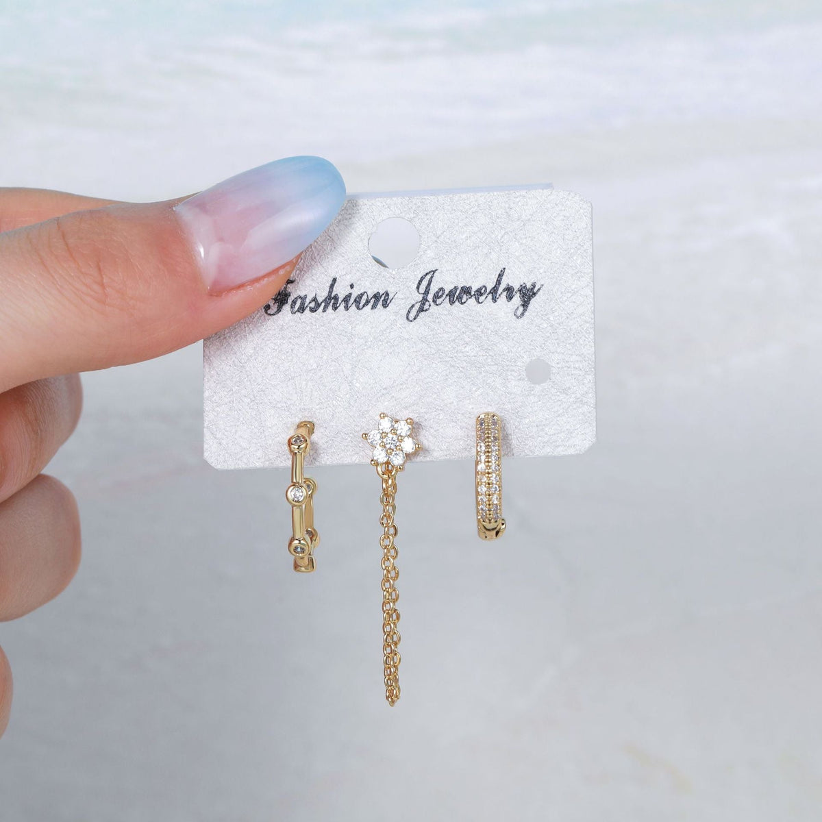 Fashionable Personalized Artistic Chain Geometric Three-piece Earrings