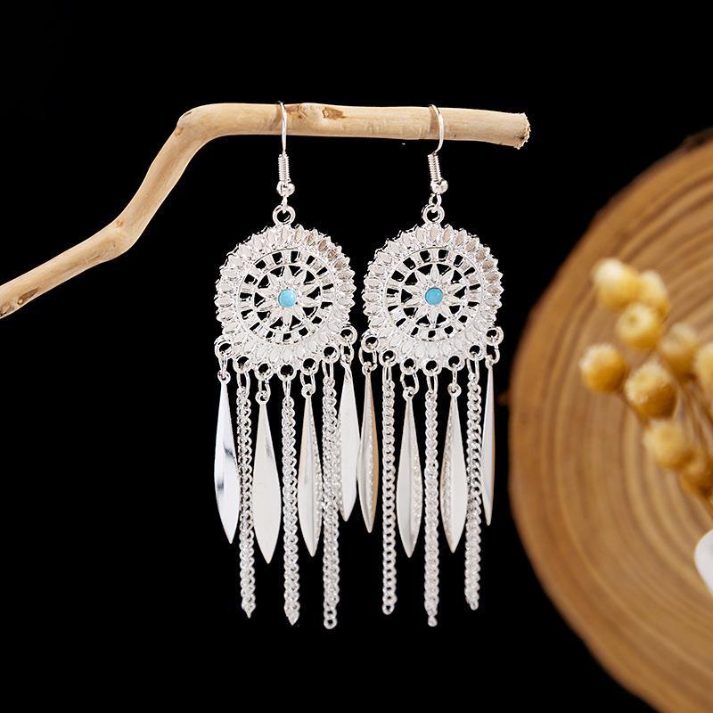 Colorful Long Feather Tassel Scenic Spot Earrings