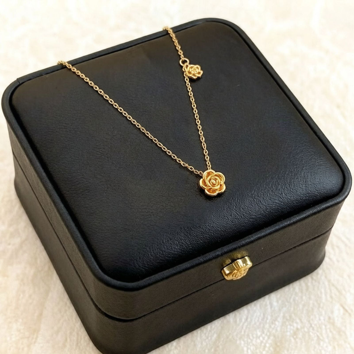 Women's Stainless Steel Retro Camellia Clavicle Chain Exquisite Twin Jewelry Set