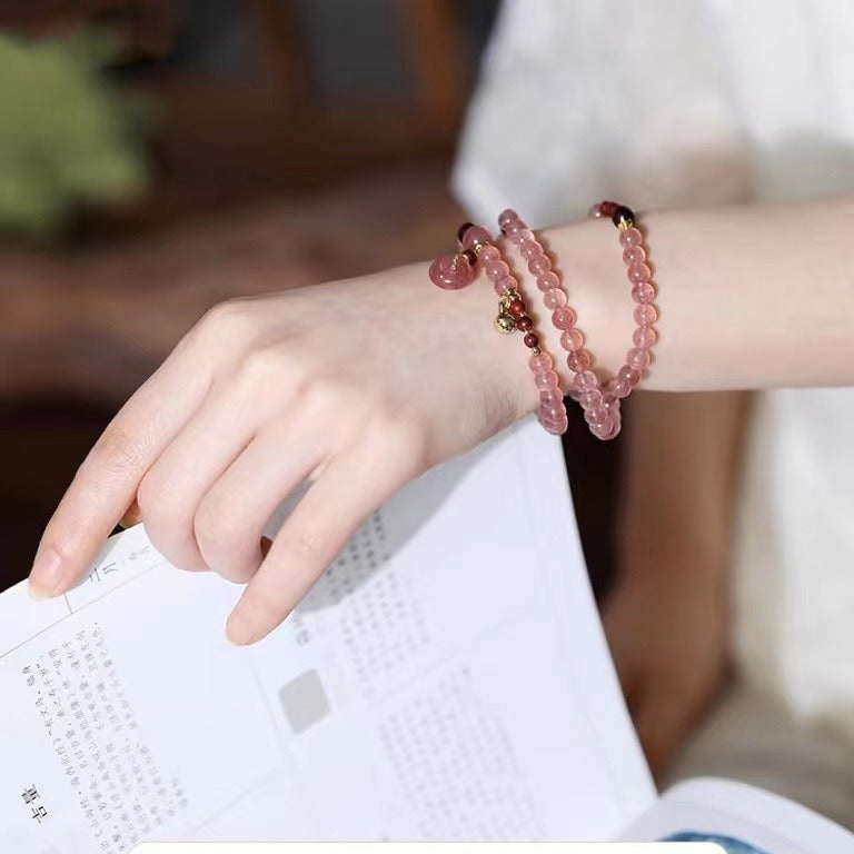 Women's Three-circle Strawberry Light Luxury Pink Crystal Original Bracelets