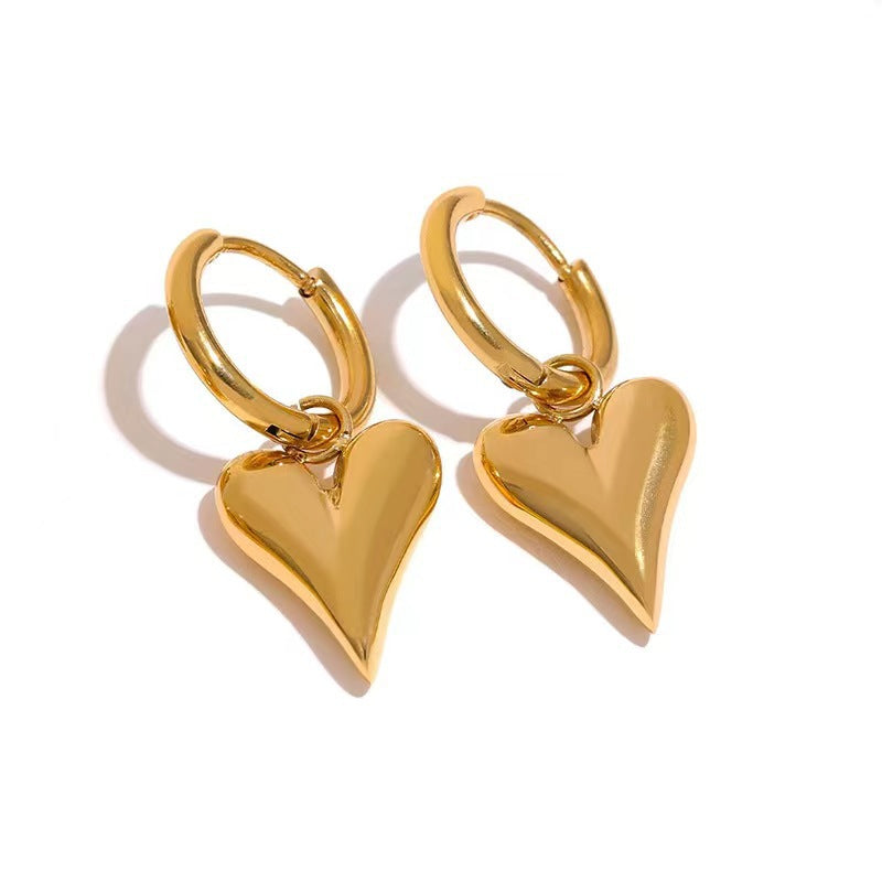 Women's Steel Vacuum Plating Gold Fashion Love Heart Design Water Drop Stud Earrings