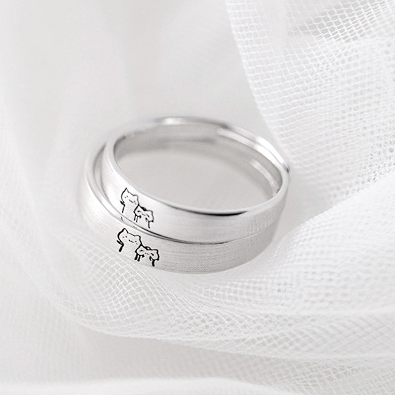 Couple Simple Cute Cartoon Niche Cat Ring
